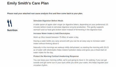 Personalized nutrition and lifestyle strategies sample page